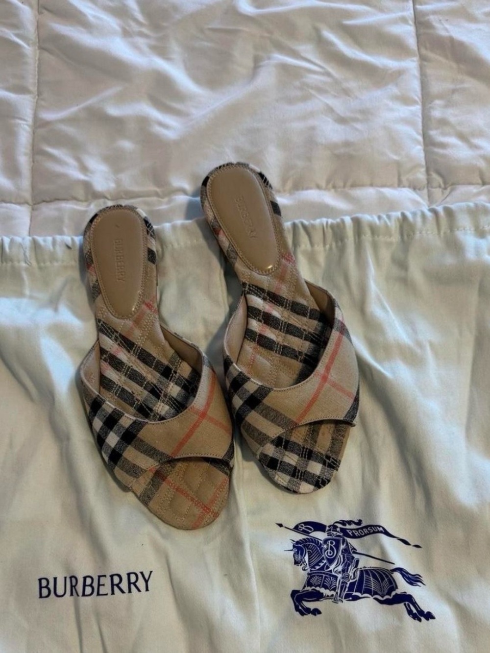 Burberry Beige Check Slide Sandals - Women's comes with dust bags and box